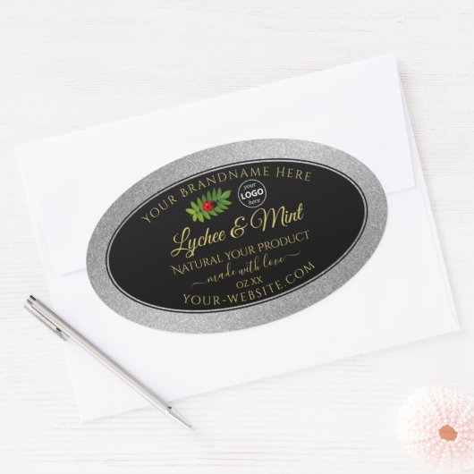 Silver Glitter Black Product Labels Ladybug Logo (Envelop)