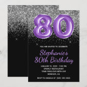 Silver Glitter Black Royal Paarse Nummer 80 Kaart (Voorkant / Achterkant)