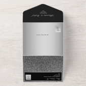 Silver Glitter Black Wedding All In One Uitnodiging (Buitenkant)