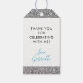 Silver Glitter Blauwgroen Blue Hartelijk dank voor Cadeaulabel (Voorkant)