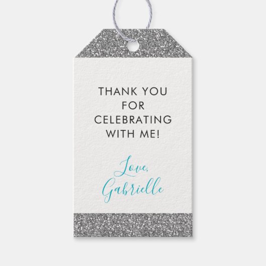 Silver Glitter Blauwgroen Blue Hartelijk dank voor Cadeaulabel (Voorkant)