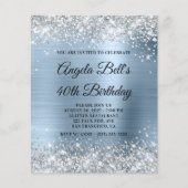 Silver Glitter Bleek Blue 40th Birthday Invite Flyer (Voorkant)