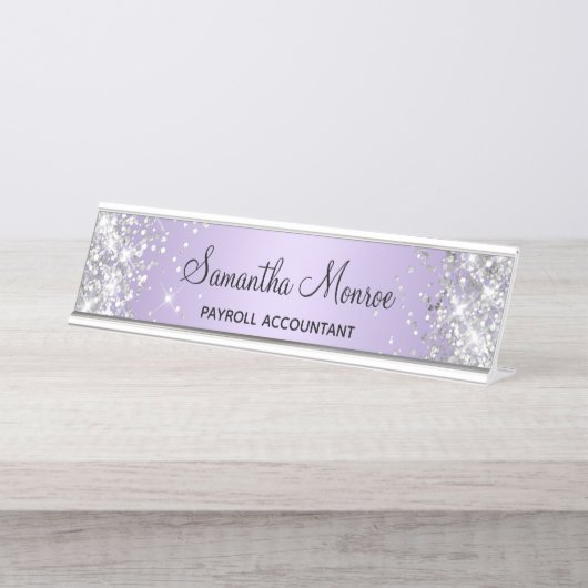Silver Glitter Bleek Lavender Gradient Bureau Naambordje (Voorkant)