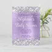 Silver Glitter Bleke Paarse Baby shower Kaart (Staand voorkant)