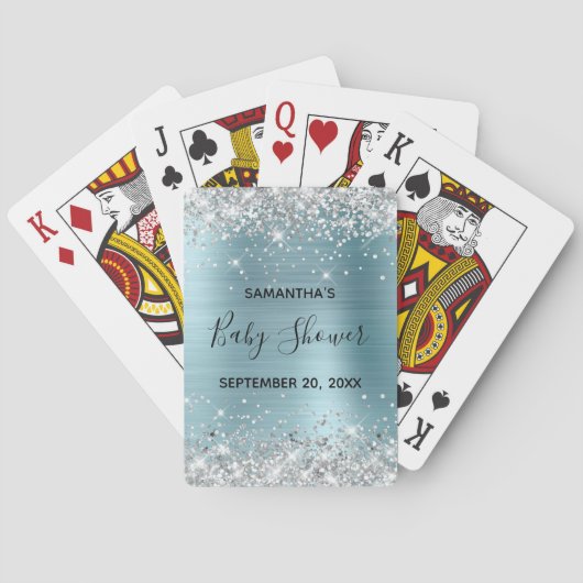 Silver Glitter Blue Baby shower Favor Pokerkaarten (Achterkant)