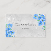 Silver glitter blue floral QR code Visitekaartje (Voorkant)