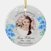 Silver glitter blue florals foto-herdenking keramisch ornament (Voorkant)