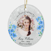Silver glitter blue florals foto-herdenking keramisch ornament (Links)