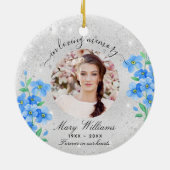 Silver glitter blue florals foto-herdenking keramisch ornament (Achterkant)