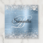 Silver Glitter Blue Monogram Birthday Dank je Bedankjes Labels (Achterkant)