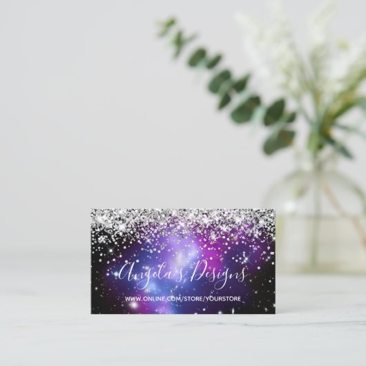 Silver Glitter Blue Paars Galaxy Online Store Visitekaartje (Staand voorkant)