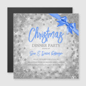 Silver Glitter Blue Ribbon-kerstuitnodiging (Voorkant / Achterkant)