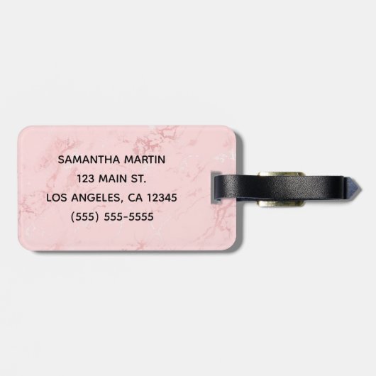 Silver Glitter Blush Pink Marble Bagagelabel (Achterkant horizontaal)