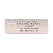 Silver glitter blush roze girbat mitzvah etiket (Voorkant)