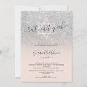 Silver glitter blush roze girbat mitzvah kaart (Voorkant)