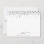 Silver Glitter Blush Roze Monogrammed Note Kaart Notitiekaartje (Voorkant)
