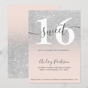 Silver glitter blush roze ombre girly 16 kaart