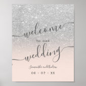 Silver glitter blush roze script welkom poster (Voorkant)