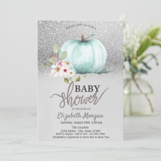 Silver Glitter Bokeh, Baby shower van pompoen Kaart (Staand voorkant)