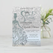 Silver Glitter Bokeh Ombre, Dress, Tiara,Sweet 16 Kaart (Staand voorkant)