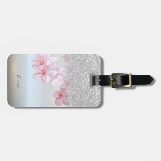 Silver Glitter Bokeh Ombre, Plumeria - Personalize Bagagelabel (Voorkant horizontaal)