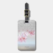 Silver Glitter Bokeh Ombre, Plumeria - Personalize Bagagelabel (Voorkant verticaal)