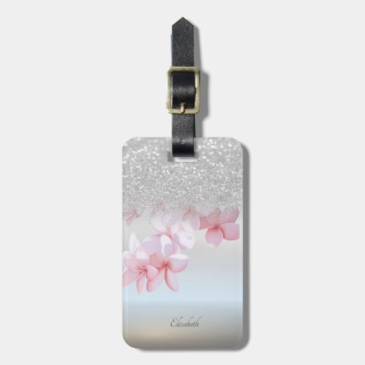 Silver Glitter Bokeh Ombre, Plumeria - Personalize Bagagelabel (Voorkant verticaal)