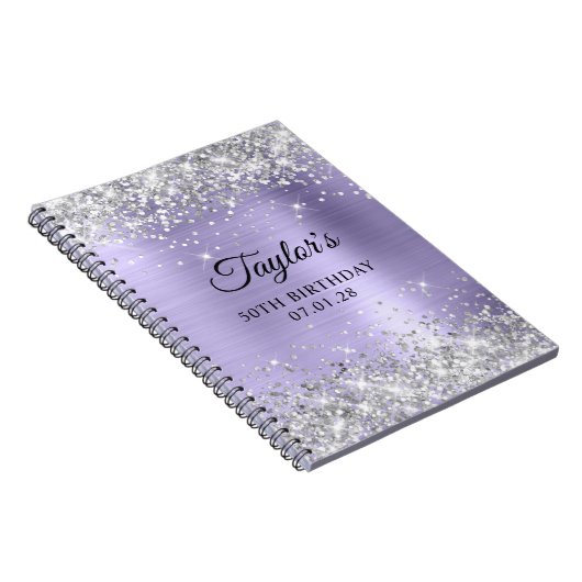Silver Glitter Bord Lavendel 50e Verjaardags Gast Notitieboek (Rechterzijde)