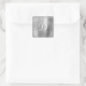 Silver Glitter Border and Folie Monogram Vierkante Sticker (Tas)