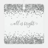 Silver Glitter Borders All is Bright Name Year Metalen Ornament (Voorkant)