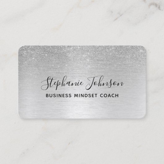 Silver Glitter Borhed Metal Luxe Visitekaartje (Voorkant)