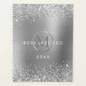 Silver Glitter Boss Lady CEO Monogram Planner (Voorkant)