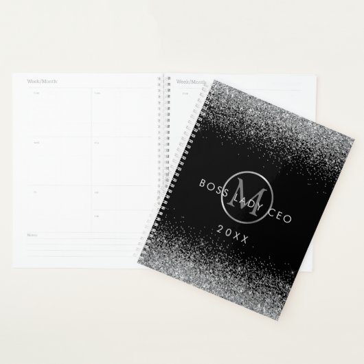 Silver Glitter Boss Lady CEO Monogram Planner (Display)