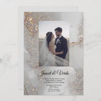 Silver Glitter Bride and Groom Wedding Invitation