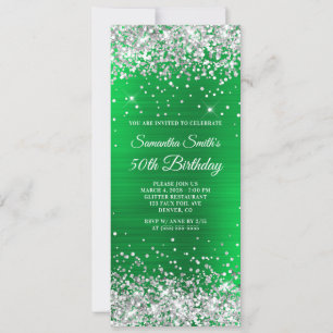 Silver Glitter Bright Green Folie 50th Birthday Kaart