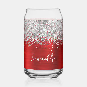 Silver Glitter Bright Red Glam Naam Blikvorm Glas