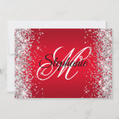 Silver Glitter Bright Red Ombre Fancy Monogram Kaart (Achterkant)