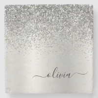 Silver Glitter Brushed Girly Monogram Name