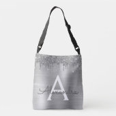 Silver Glitter Brushed Metal Monogram Name Crossbody Tas (Achterkant)