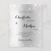 Silver glitter budget bruiloft uitnodiging (Voorkant)