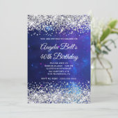 Silver Glitter Celestial Aqua Blue 40th Birthday Kaart (Staand voorkant)