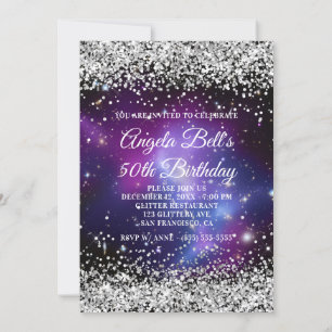 Silver Glitter Celestial Paars 50th Birthday Kaart