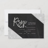 Silver glitter chalkboard script bruiloft Rsvp (Voorkant)