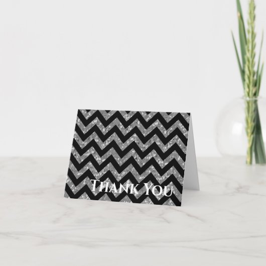 Silver Glitter Chevron Folded Hartelijk dank Bedankkaart (Voorkant)