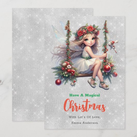 Silver Glitter Christmas Fairy | feestdagenkaart (Voorkant / Achterkant)