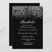 Silver Glitter Confetti Black Bachelor Party Kaart (Voorkant / Achterkant)