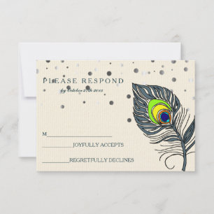 Silver Glitter Confetti Peacock Feather Blue RSVP