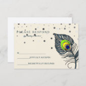 Silver Glitter Confetti Peacock Feather Blue RSVP (Voorkant / Achterkant)