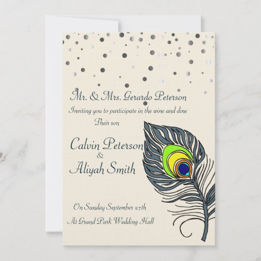 Silver Glitter Confetti Peacock Feathers Wedding Kaart (Voorkant)