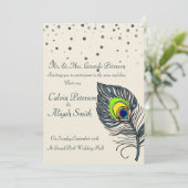Silver Glitter Confetti Peacock Feathers Wedding Kaart (Staand voorkant)